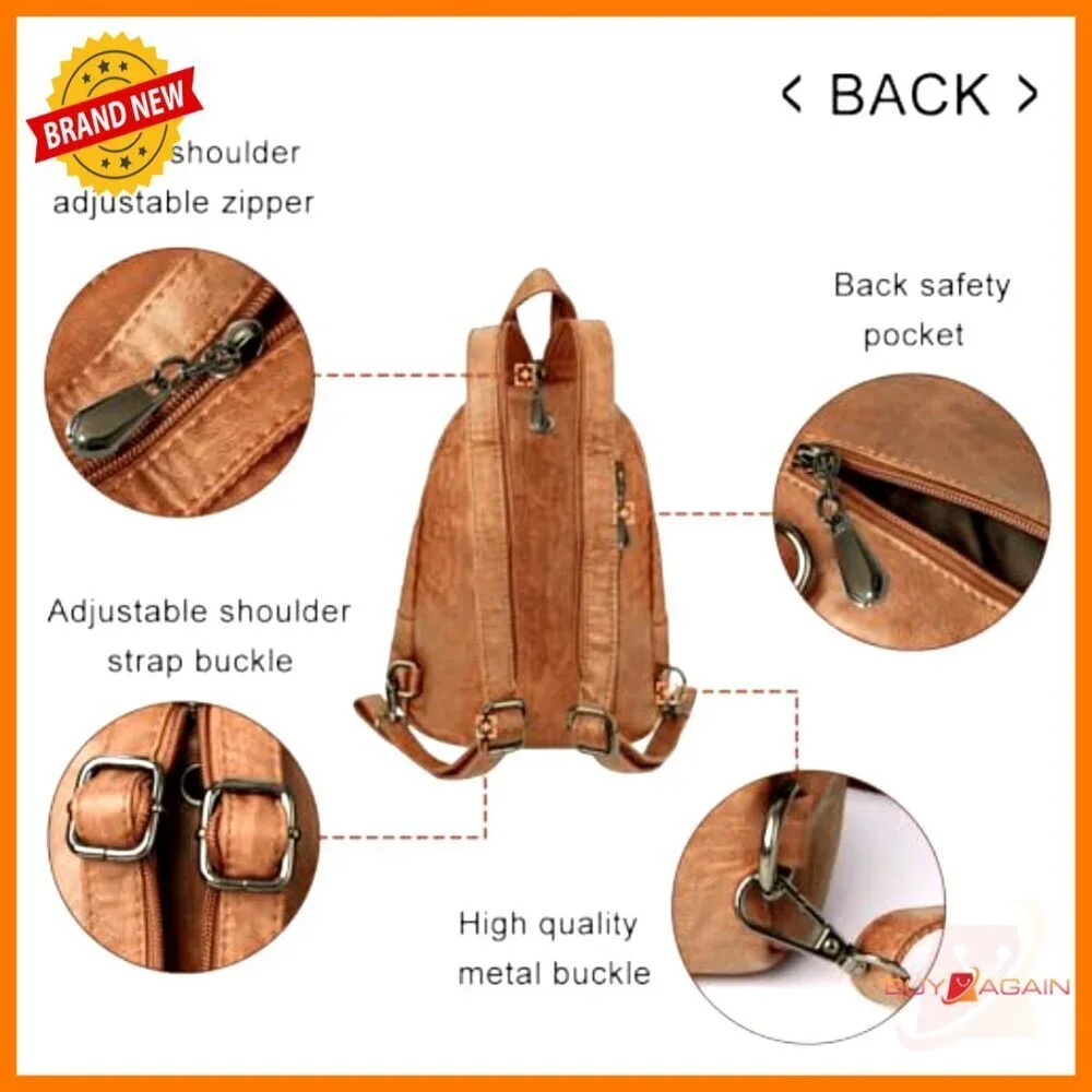 Convertible PU Leather Backpack Purse with Anti-Theft Pockets